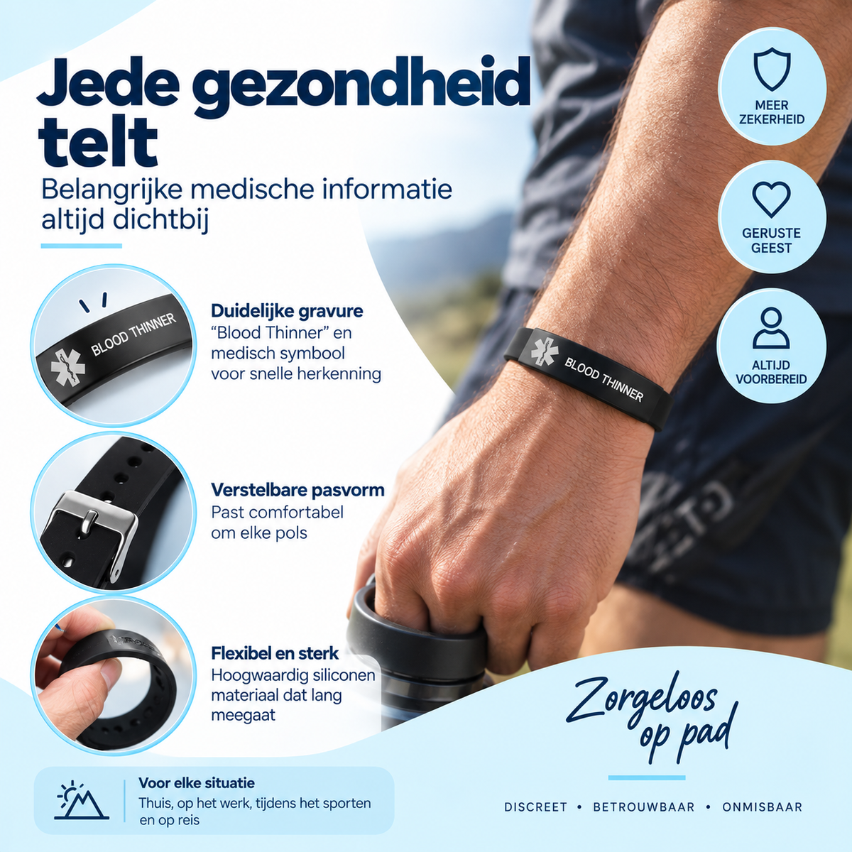 Fittershape Blood Thinner Medical Bracelet – medische alertheid voor heren