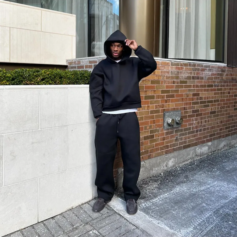 Heren Hoodie Set –– Effen Kleur – Zachte stof – Voor casual outfits
