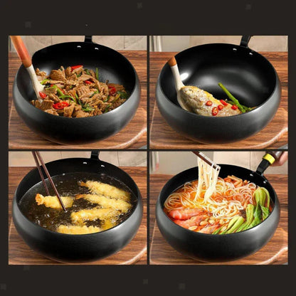 Wokpan met Houten Handvat – Duurzaam en Stijlvol – Voor Koken en Roerbakken