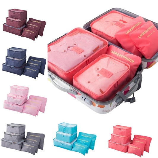 6-delige koffer organizer set – voor kleding – met waszakken en opbergtassen