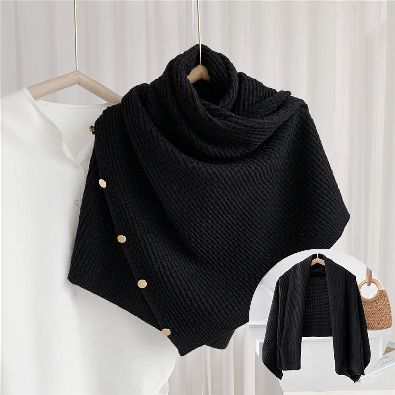 Dames gestreepte poncho – met knopen – voor dagelijks gebruik en extra warmte