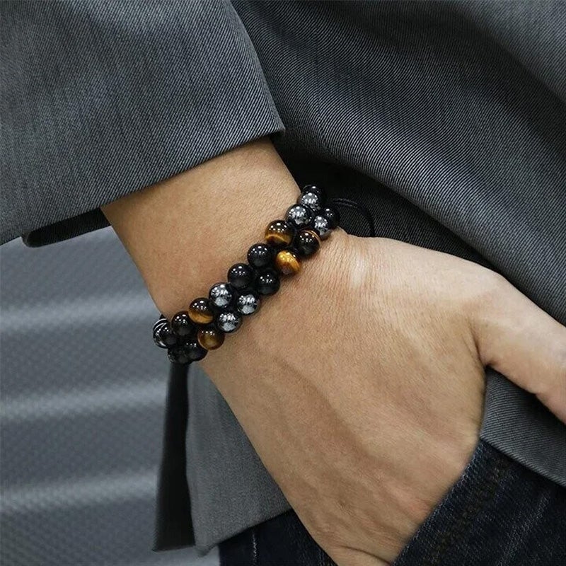 Heren Armband – Kralen van Tiger Eye en Hematiet – Voor Modebewuste Mannen