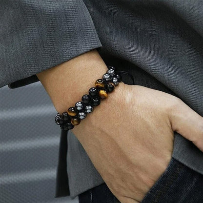 Heren Armband – Kralen van Tiger Eye en Hematiet – Voor Modebewuste Mannen