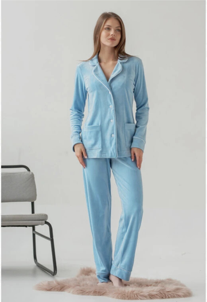 Dames 2-Delige Pyjama Set - Knopen Shirt met Broek