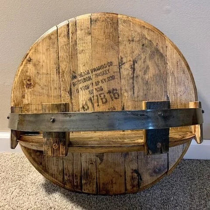 Whiskyvat wandrek – houten constructie – metalen band – voor drankflessen