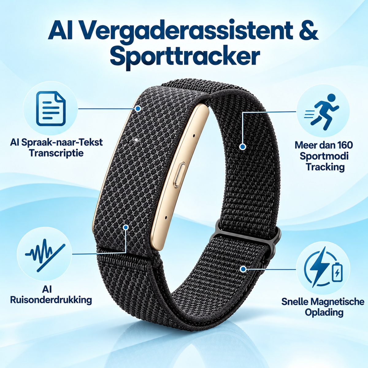 Fittershape Slimme Opname-armband – AI-transcriptie & 160+ sportmodi
