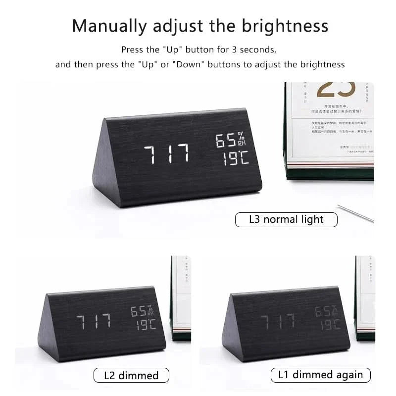 LED Wekker – Houten Design – Temperatuurweergave – Voor Slaapkamer