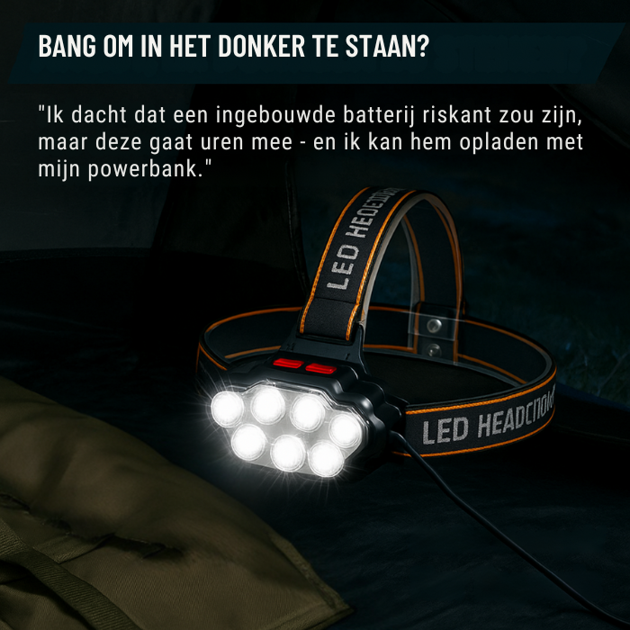Oplaadbare LED Hoofdlamp – 8 Leds – Verstelbaar – Voor Outdoor en Nachtgebruik