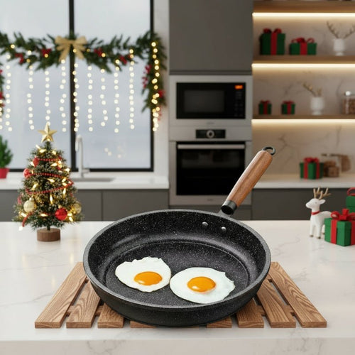 Koekenpan met Houten Handvat – Non-stick Coating – Voor Eieren en Gerechten