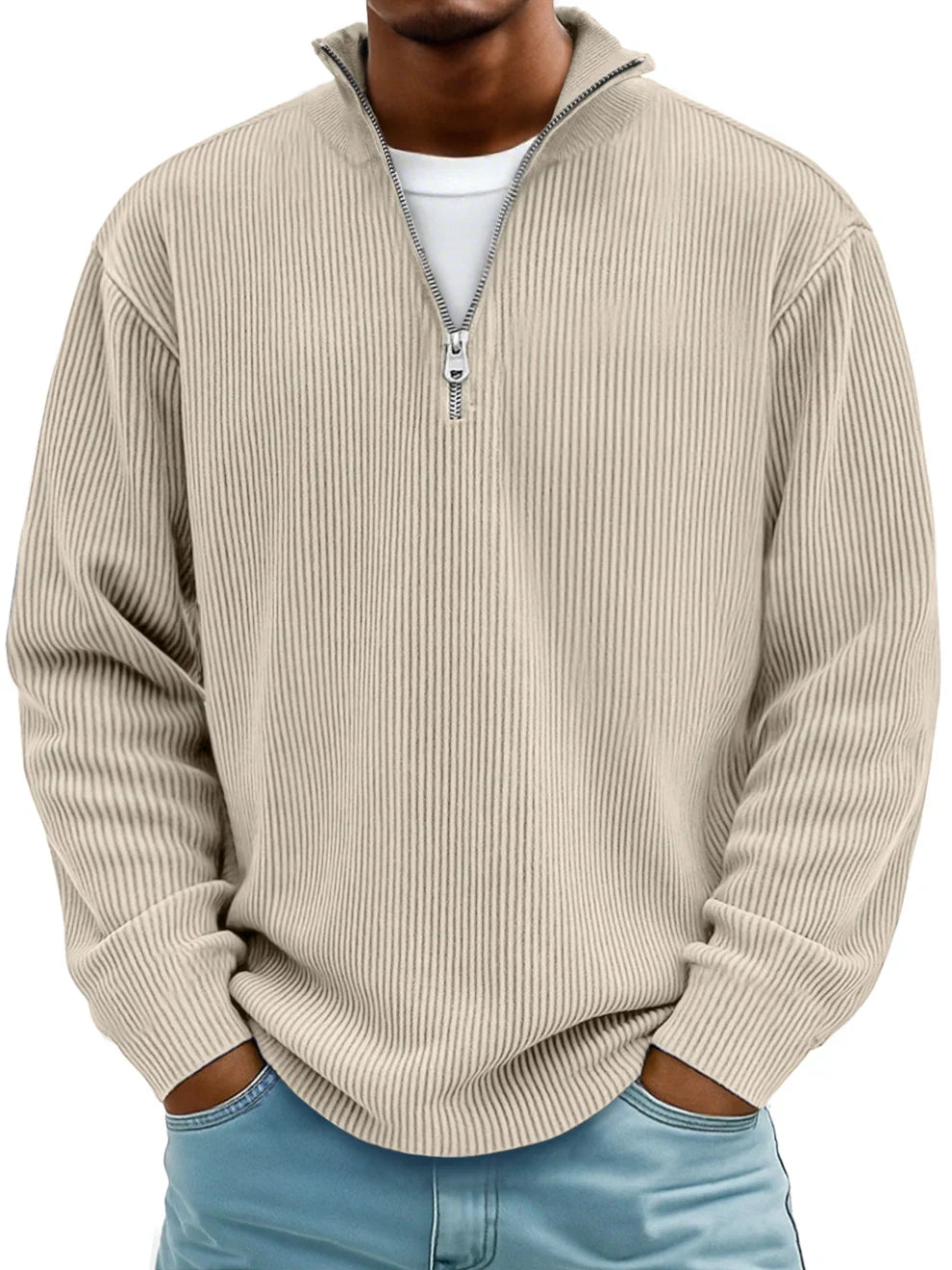 Heren Pullover – Met Rits – Gestreept Ontwerp – Voor Casual Gebruik