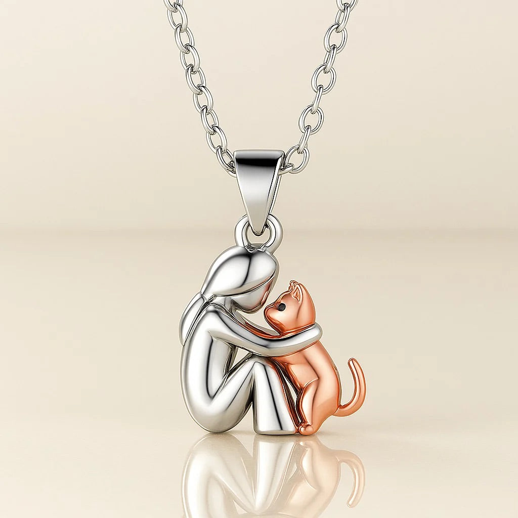 Hanger – Vrouw en Hond – Zilver en Roze Goud – Voor Huisdierenliefhebbers
