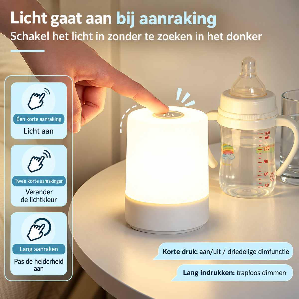 Fittershape LED Night Light – dimbaar & oplaadbaar voor het nachtkastje