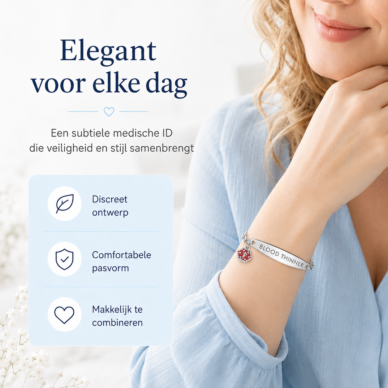 Fittershape Medical Alert Bracelet – voor bloedverdunners & veiligheid