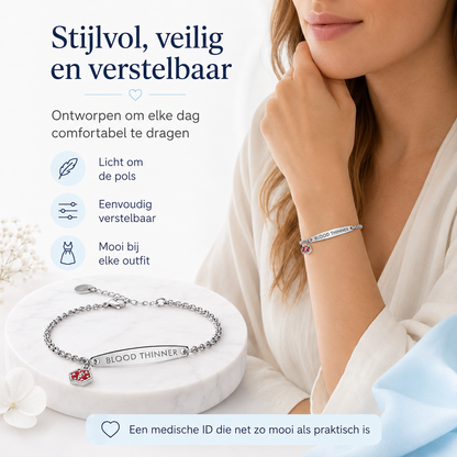 Fittershape Medical Alert Bracelet – voor bloedverdunners & veiligheid