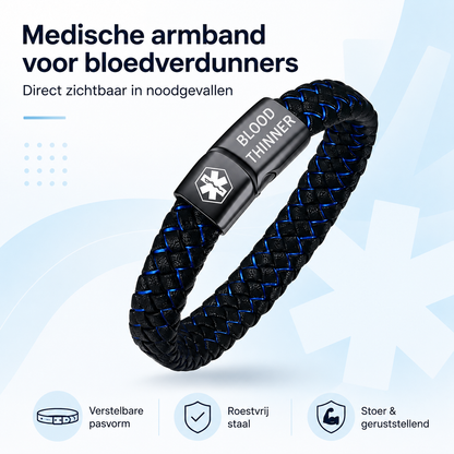Fittershape Medical Alert Bracelet – herenmodel met lederen band