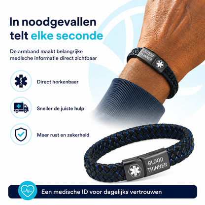 Fittershape Medical Alert Bracelet – herenmodel met lederen band