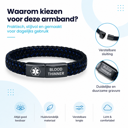 Fittershape Medical Alert Bracelet – herenmodel met lederen band