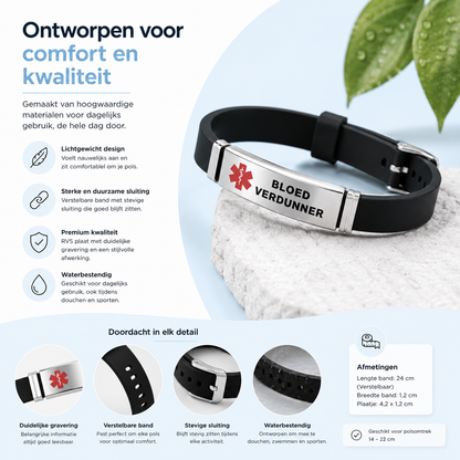 Fittershape Blood Thinner Bracelet – medische alertheid met silicone band