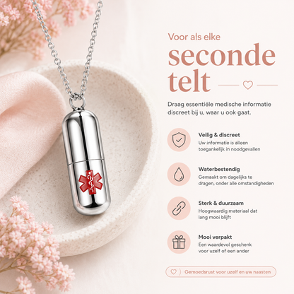 Fittershape Capsule Necklace – medische alertheid als discreet sieraad