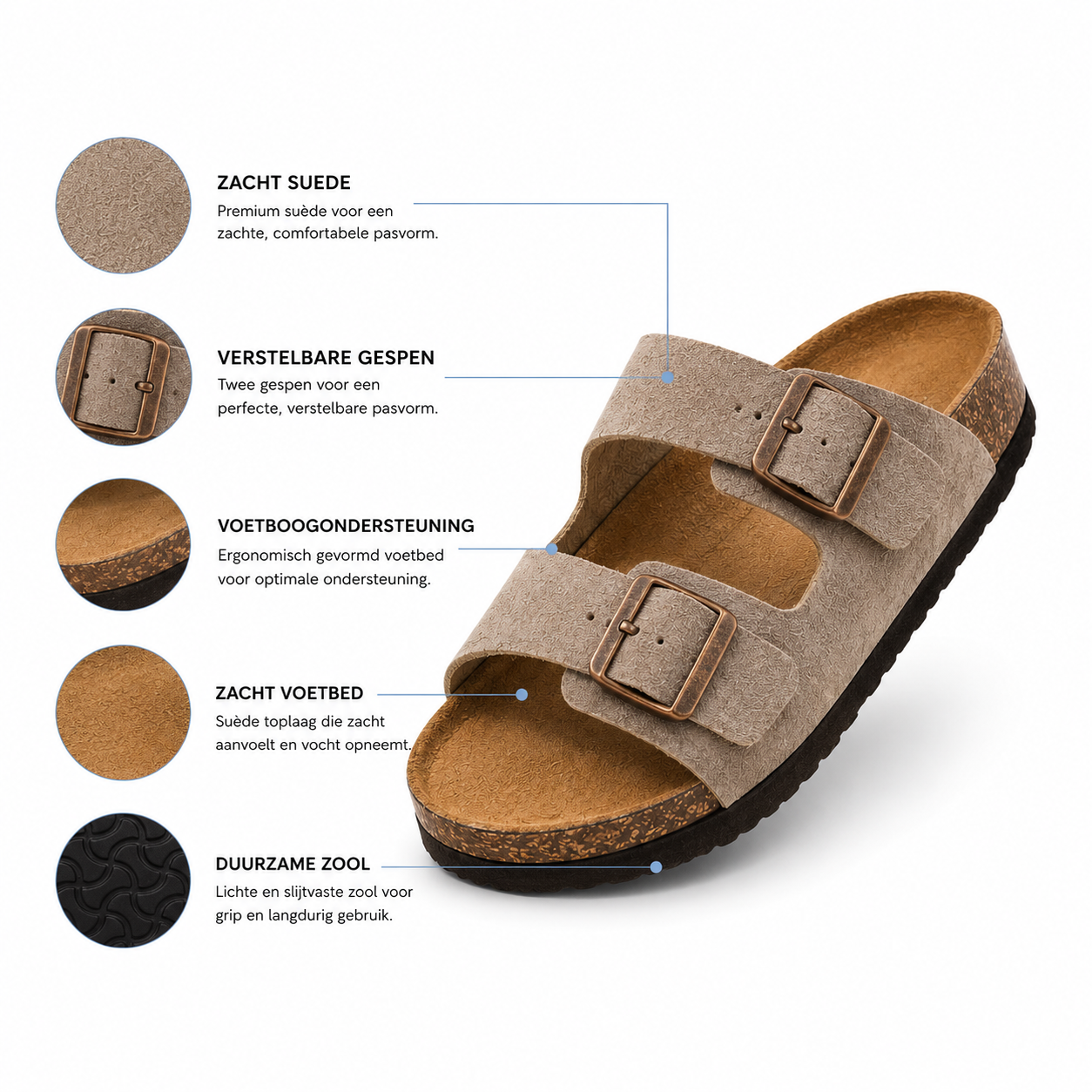 Fittershape Suède Sandalen – met voetboogsteun