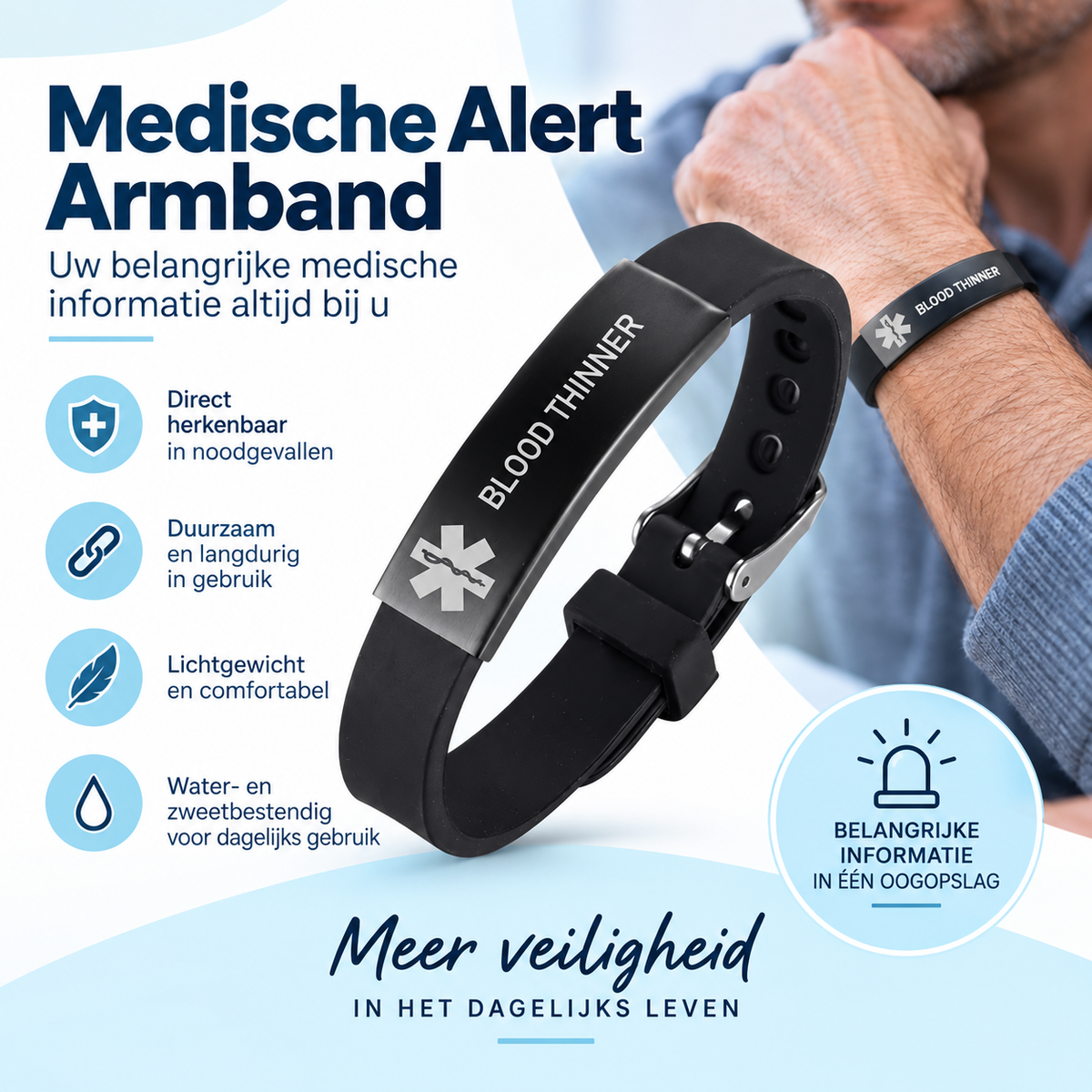 Fittershape Blood Thinner Medical Bracelet – medische alertheid voor heren