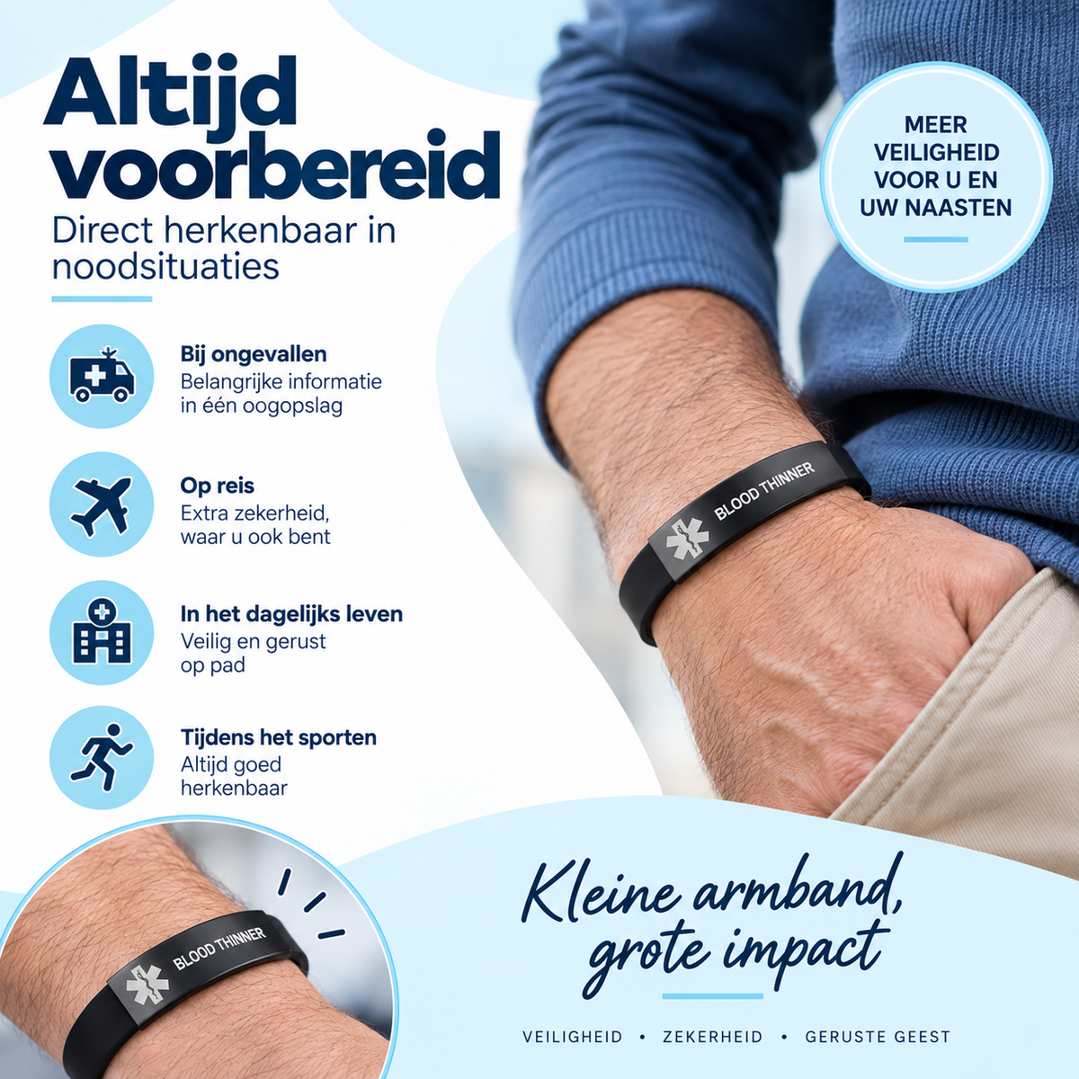 Fittershape Blood Thinner Medical Bracelet – medische alertheid voor heren