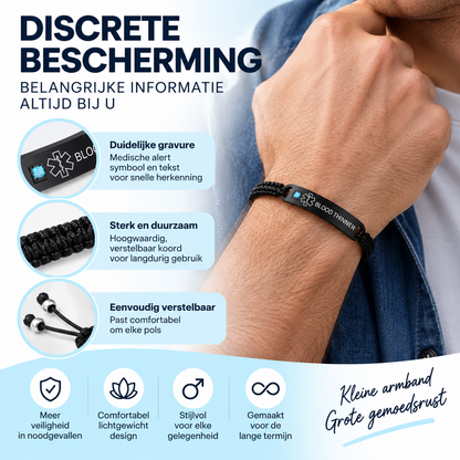 Fittershape Blood Thinner Medical Alert ID Bracelet – voor heren & dames