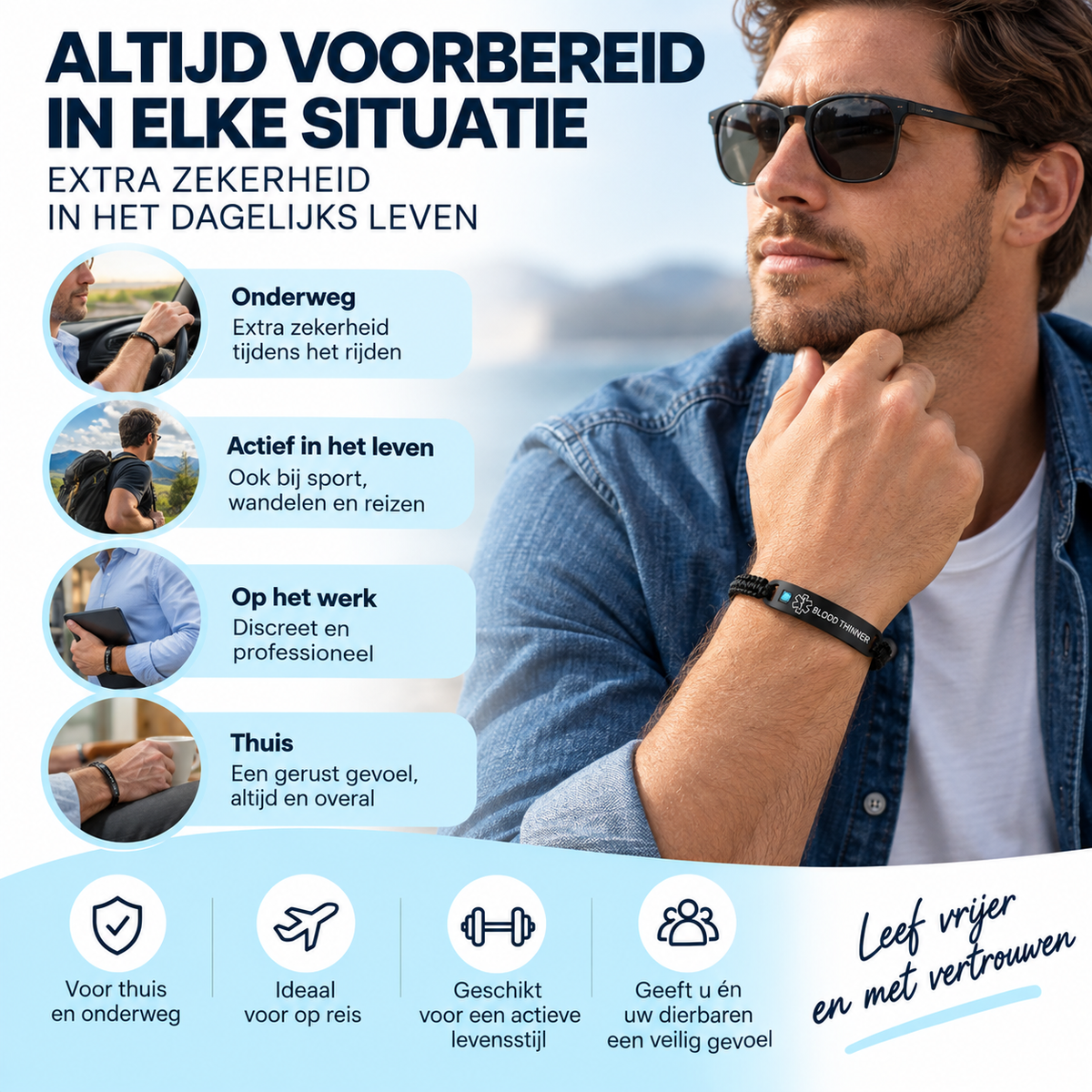 Fittershape Blood Thinner Medical Alert ID Bracelet – voor heren & dames