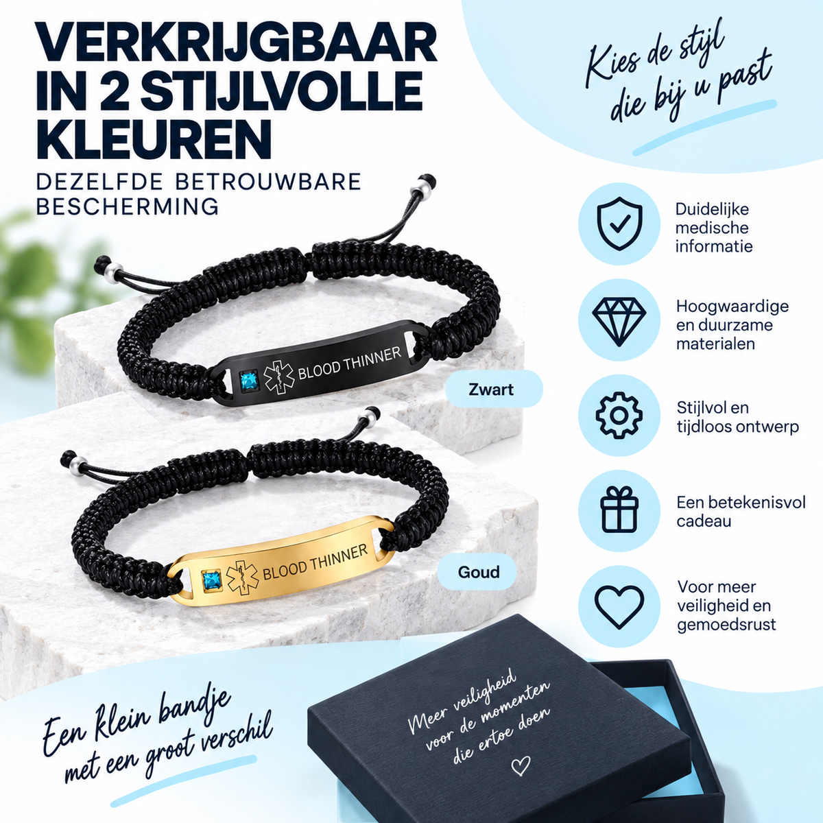 Fittershape Blood Thinner Medical Alert ID Bracelet – voor heren & dames