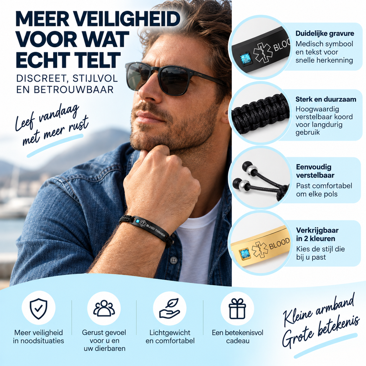 Fittershape Blood Thinner Medical Alert ID Bracelet – voor heren & dames