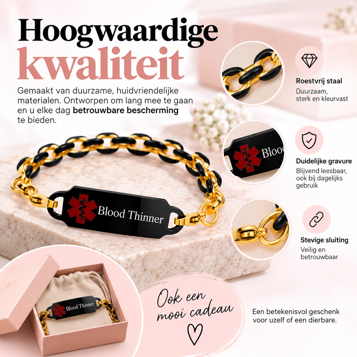 Fittershape Blood Thinner Medical Alert ID Bracelet – voor dames
