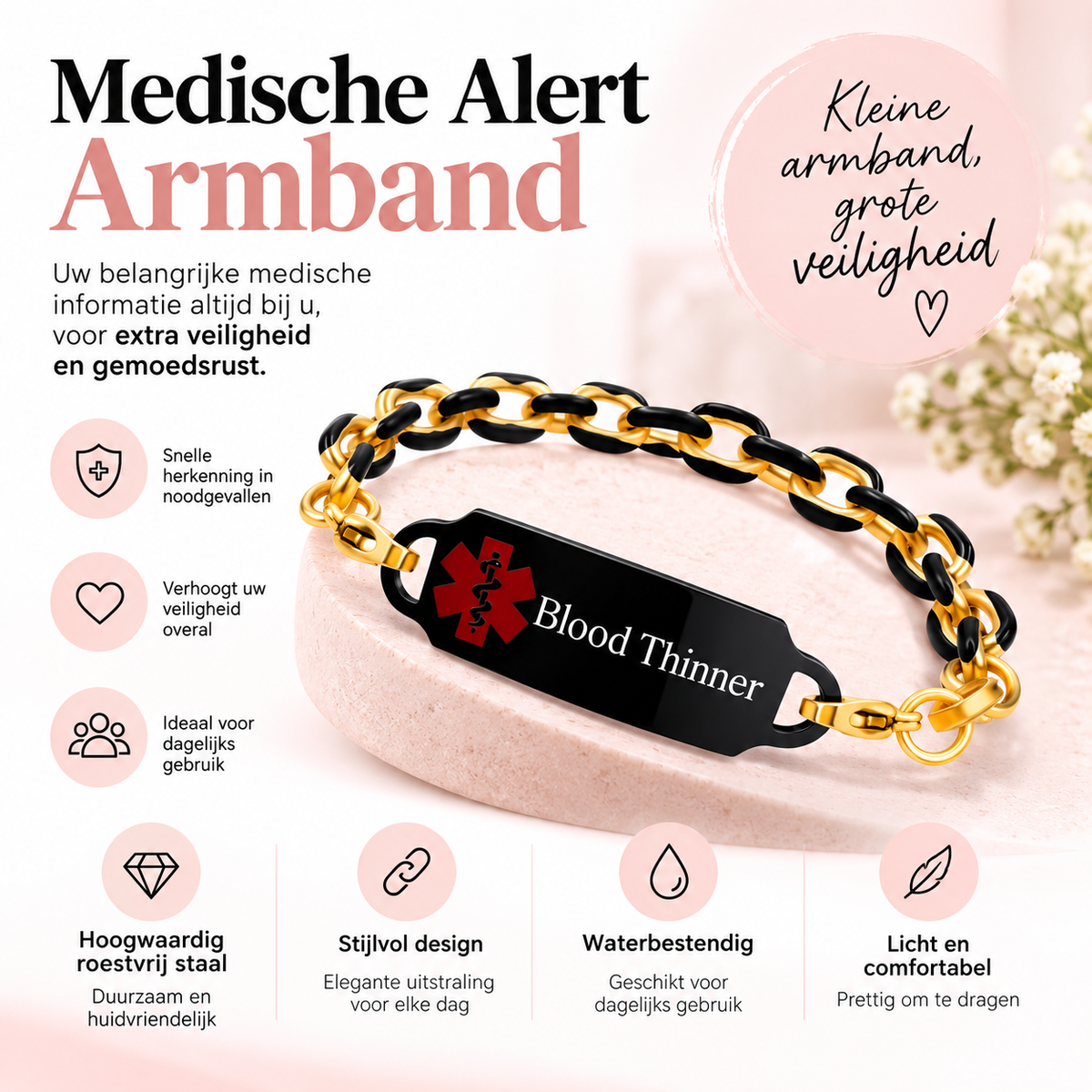 Fittershape Blood Thinner Medical Alert ID Bracelet – voor dames