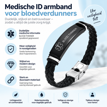 Fittershape Blood Thinner Medical Alert ID Bracelet – voor heren