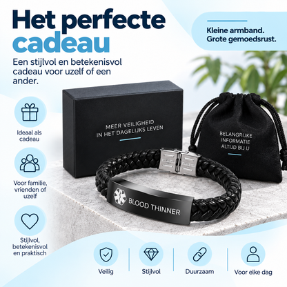 Fittershape Blood Thinner Medical Alert Bracelet – met graveur voor bloedverdunners