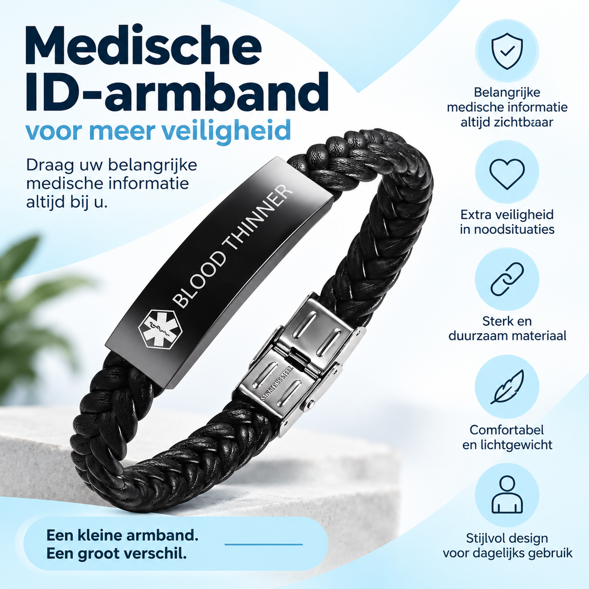 Fittershape Blood Thinner Medical Alert Bracelet – met graveur voor bloedverdunners
