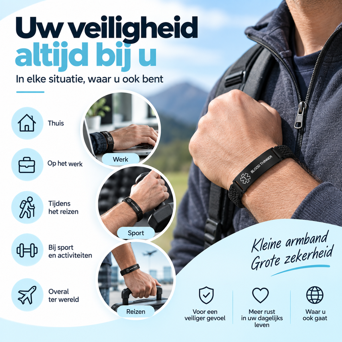 Fittershape Blood Thinner Medical Alert Bracelet – verstelbaar & waterbestendig