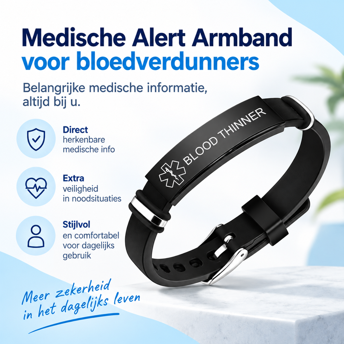 Fittershape Blood Thinner Medical Alert Bracelet – roestvrij staal & silicone voor dames
