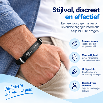Fittershape Blood Thinner Medical Alert Bracelet – roestvrij staal & silicone voor dames