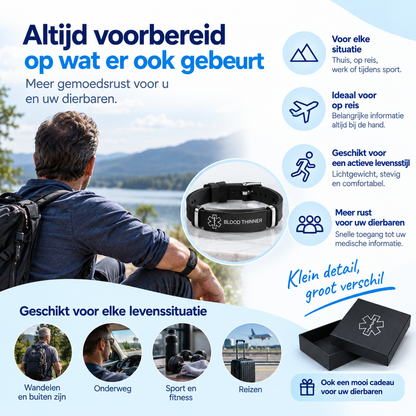 Fittershape Blood Thinner Medical Alert Bracelet – roestvrij staal & silicone voor dames