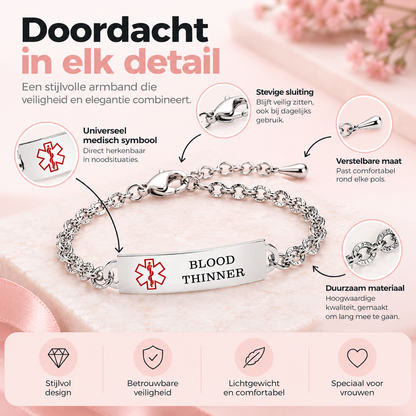 Fittershape Medical Alert Bracelet – verstelbaar & gepersonaliseerd voor dames