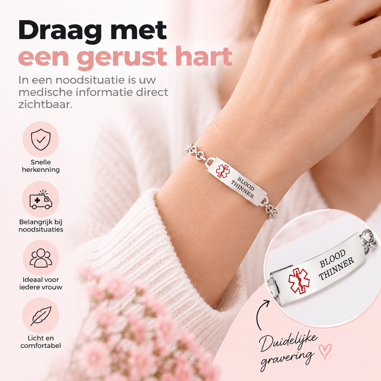 Fittershape Medical Alert Bracelet – verstelbaar & gepersonaliseerd voor dames
