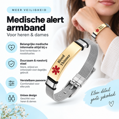Fittershape Medical Alert ID Bracelet – roestvrij staal voor heren & dames