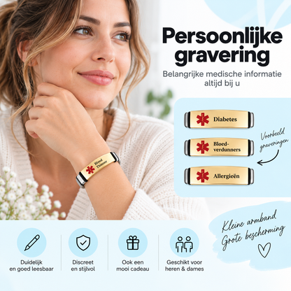 Fittershape Medical Alert ID Bracelet – roestvrij staal voor heren & dames