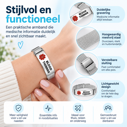 Fittershape Medical Alert ID Bracelet – roestvrij staal voor heren