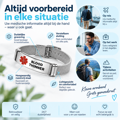 Fittershape Medical Alert ID Bracelet – roestvrij staal voor heren