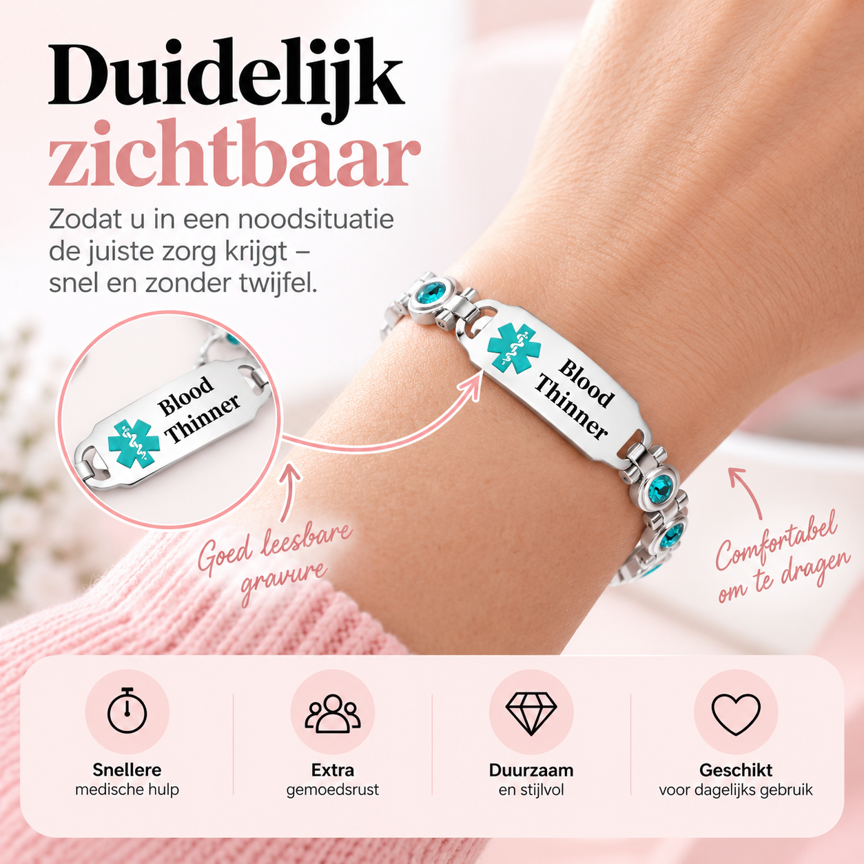 Fittershape Magnetic Medical Alert ID Bracelet – roestvrij staal met magneetsluiting
