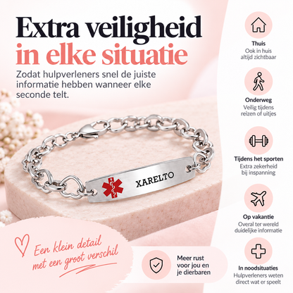 Fittershape Xarelto Medical Alert ID Bracelet – roestvrij staal voor dames