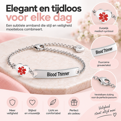 Fittershape Heart Medical Alert ID Bracelet – roestvrij staal voor dames