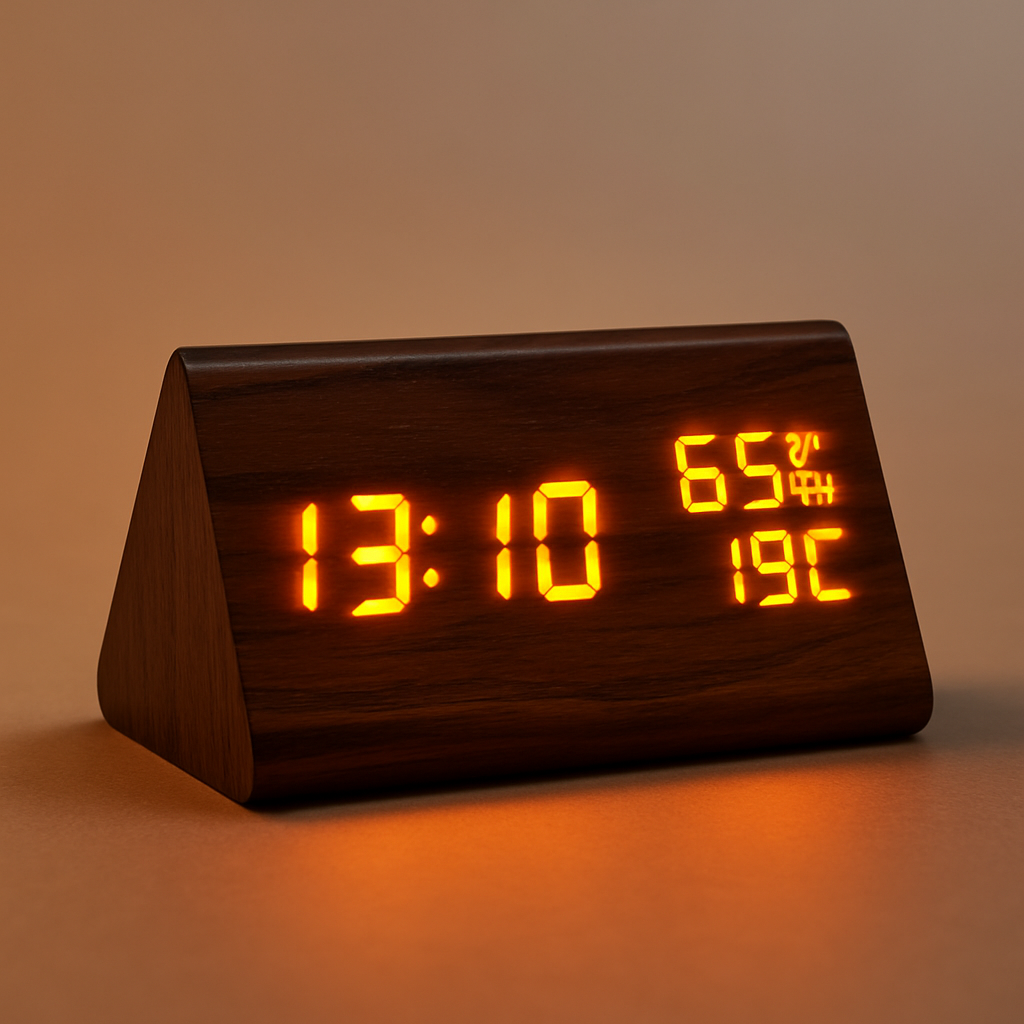 Moderne Houten LED Wecker – Digitale Klok – Temperatuur en Vochtigheid