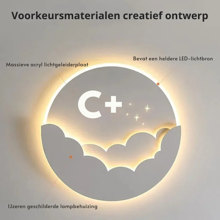 MoonGlow LED Wandlamp - Magische Maan en Sterren Verlichting